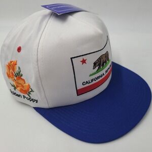 Vintage California Republic Hat Snapback YoungAn White Blue Golden Poppy 90s Men